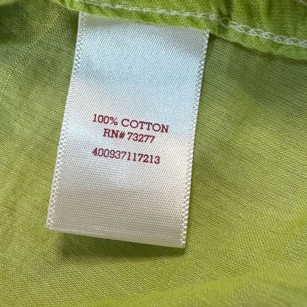 Lime Green Button Up Camp Shirt Lightweight Cotton Blouse Boho Summer Size L - Picture 4 of 6